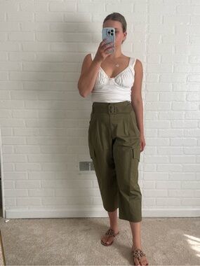 Anthropologie Exquise Pants Algy Cargo Tapered Belted in Khaki Green